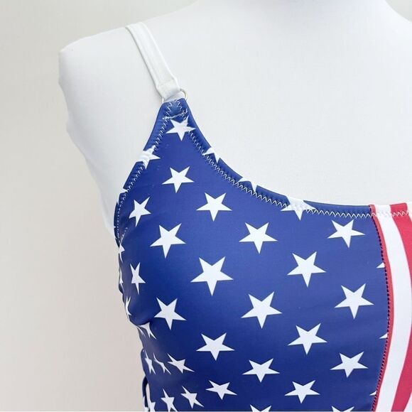 Patriotic USA American Flag Stars and Stripes Lattice One Piece Swimsuit - Picture 2 of 16